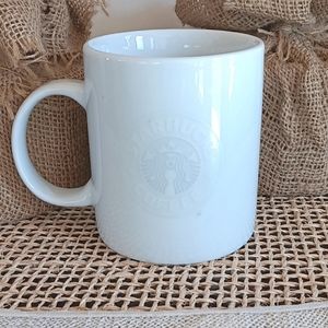 Starbucks White Embossed Siren Coffee Mug Cup